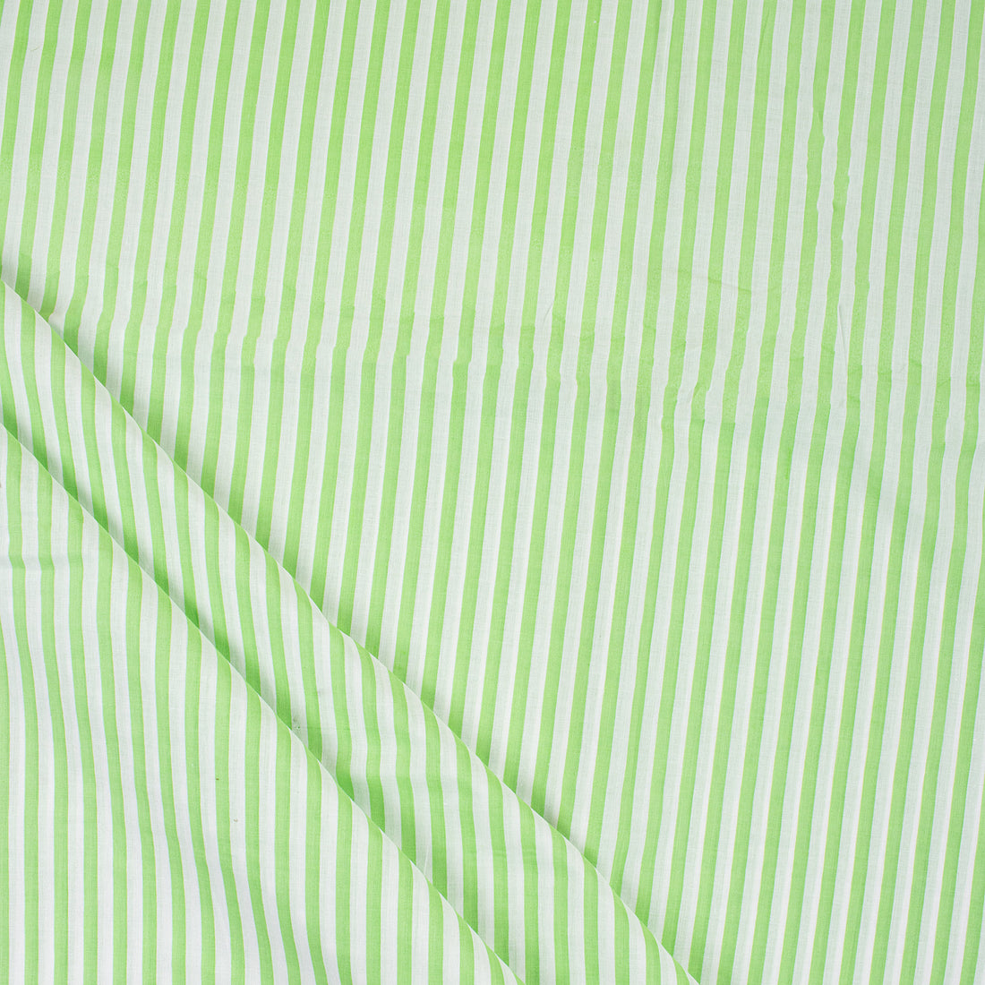 Green Striped Block Printed Fabric For Dress Material
