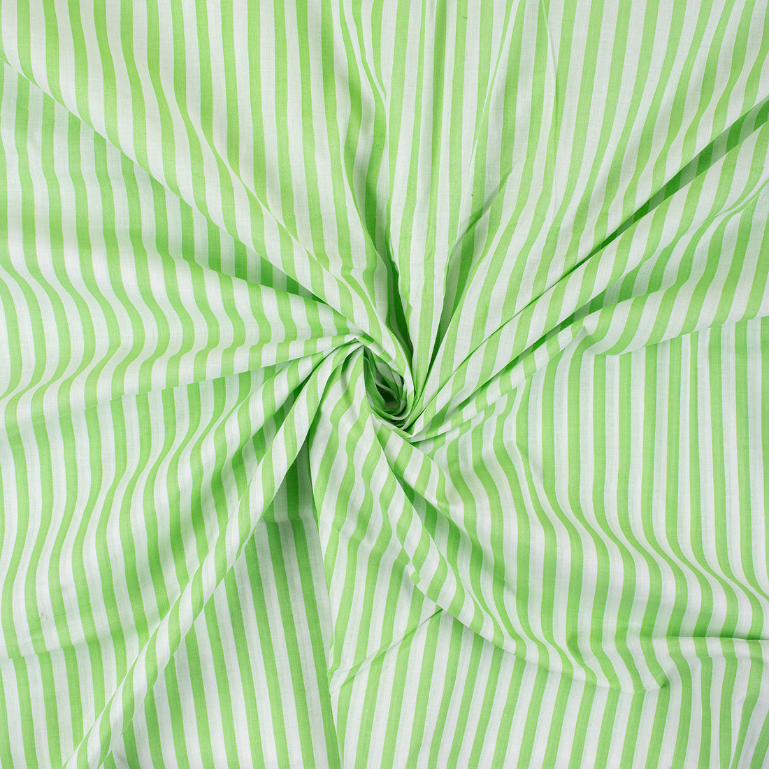 Green Striped Block Printed Fabric For Dress Material