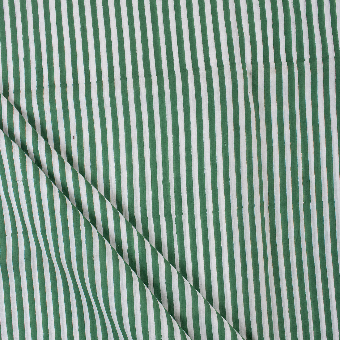 Green Striped Hand Block Print Cotton Cloth Fabric