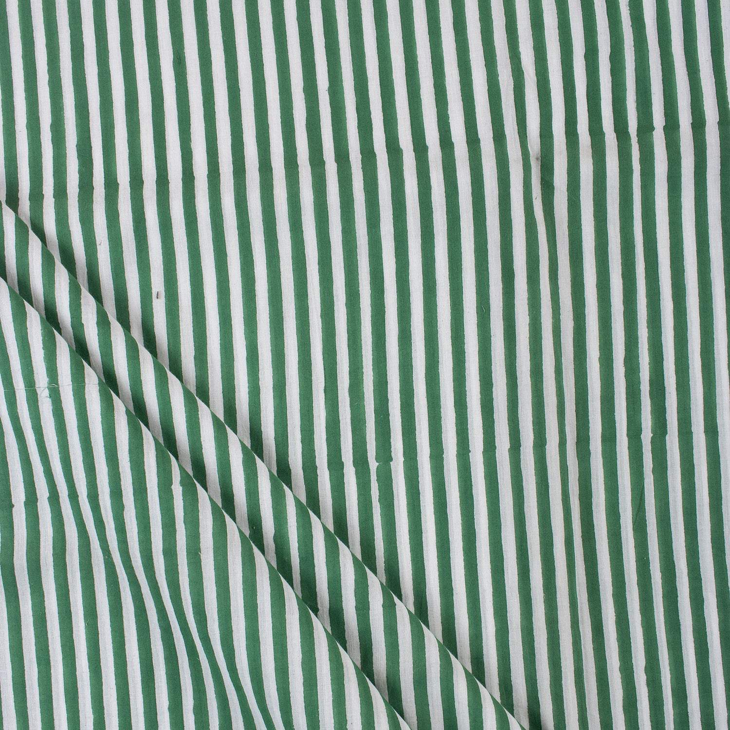 Green Striped Hand Block Print Cotton Cloth Fabric