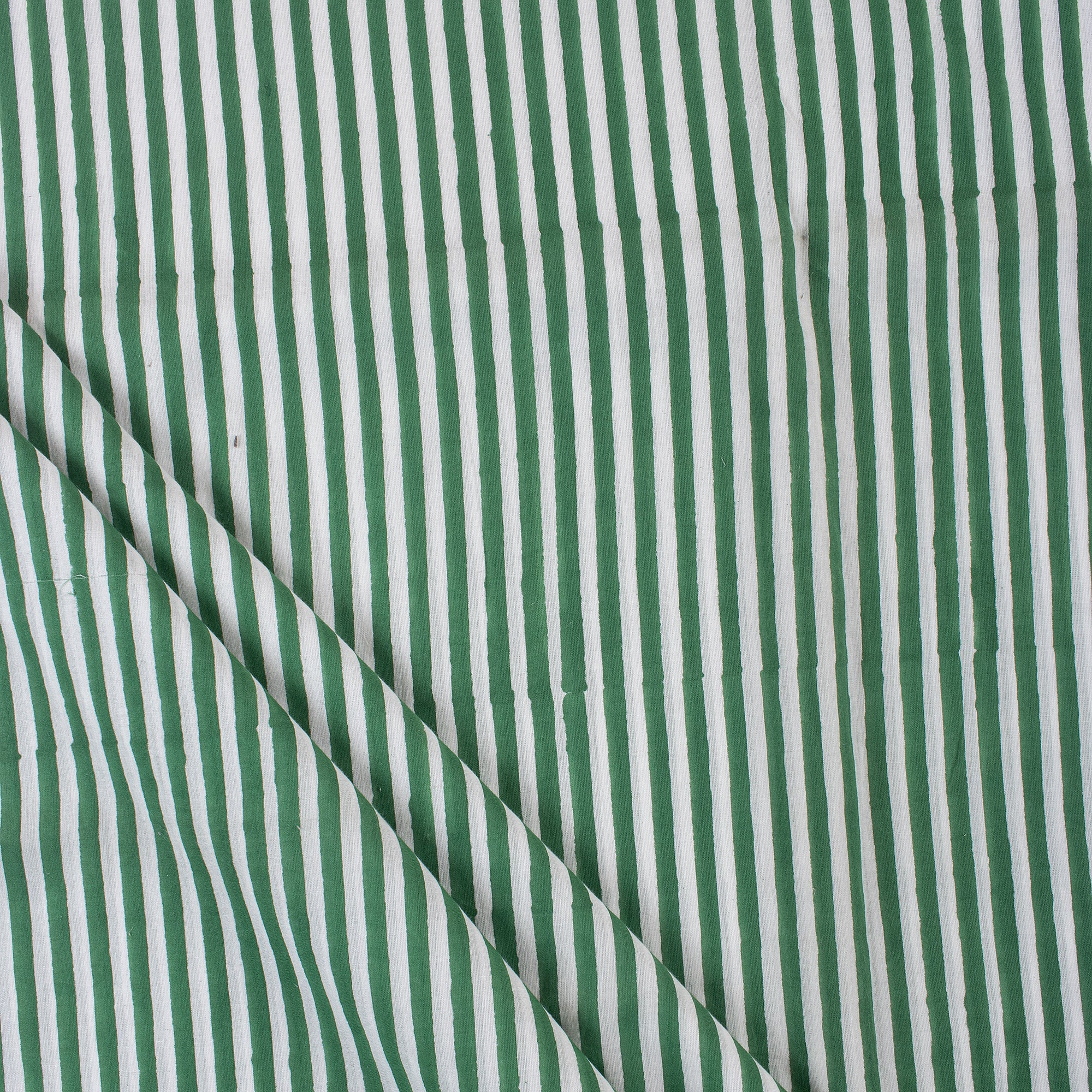 Green Striped Hand Block Print Cotton Cloth Fabric