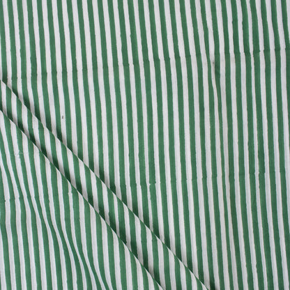 Green Striped Hand Block Print Cotton Cloth Fabric