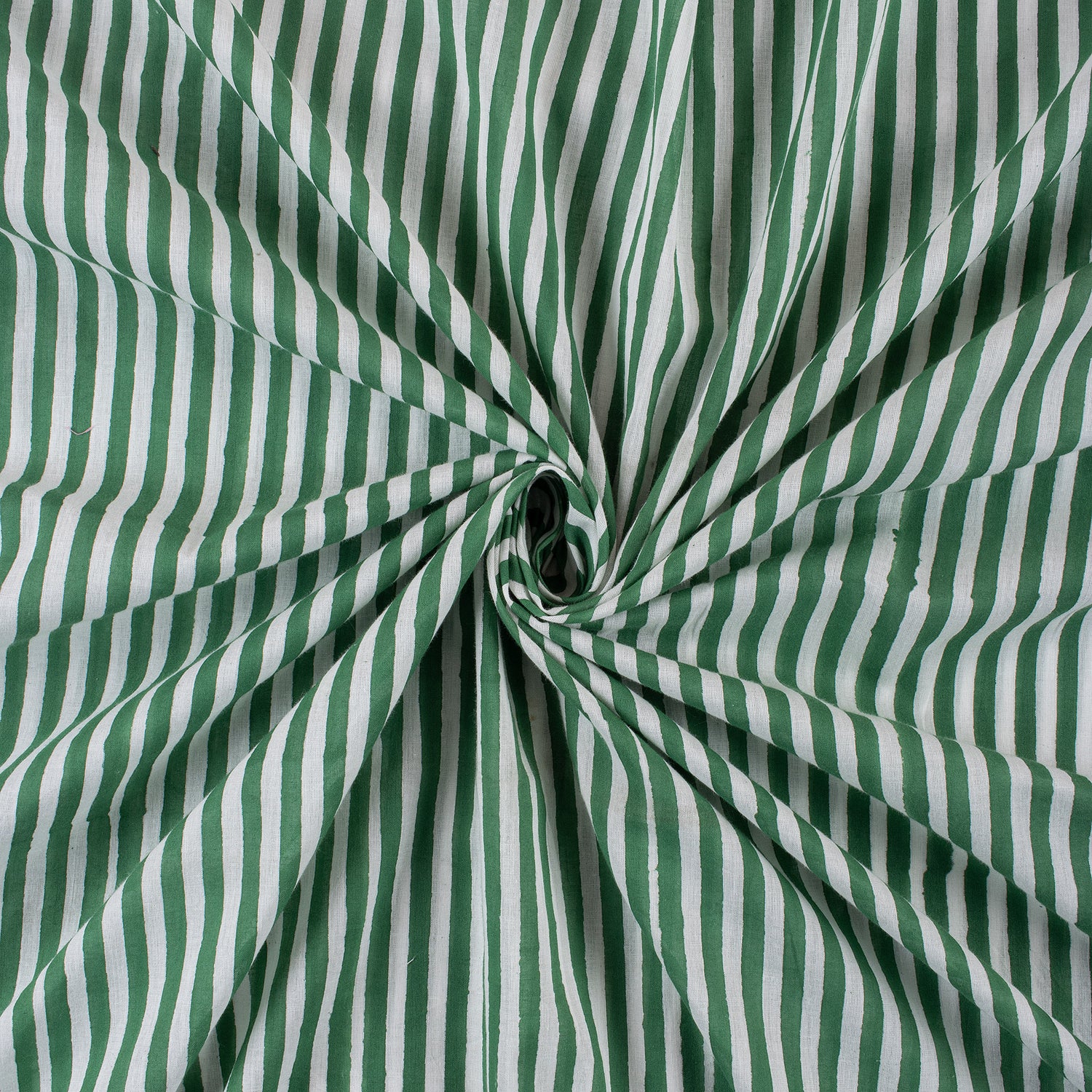 Green Striped Hand Block Print Cotton Cloth Fabric