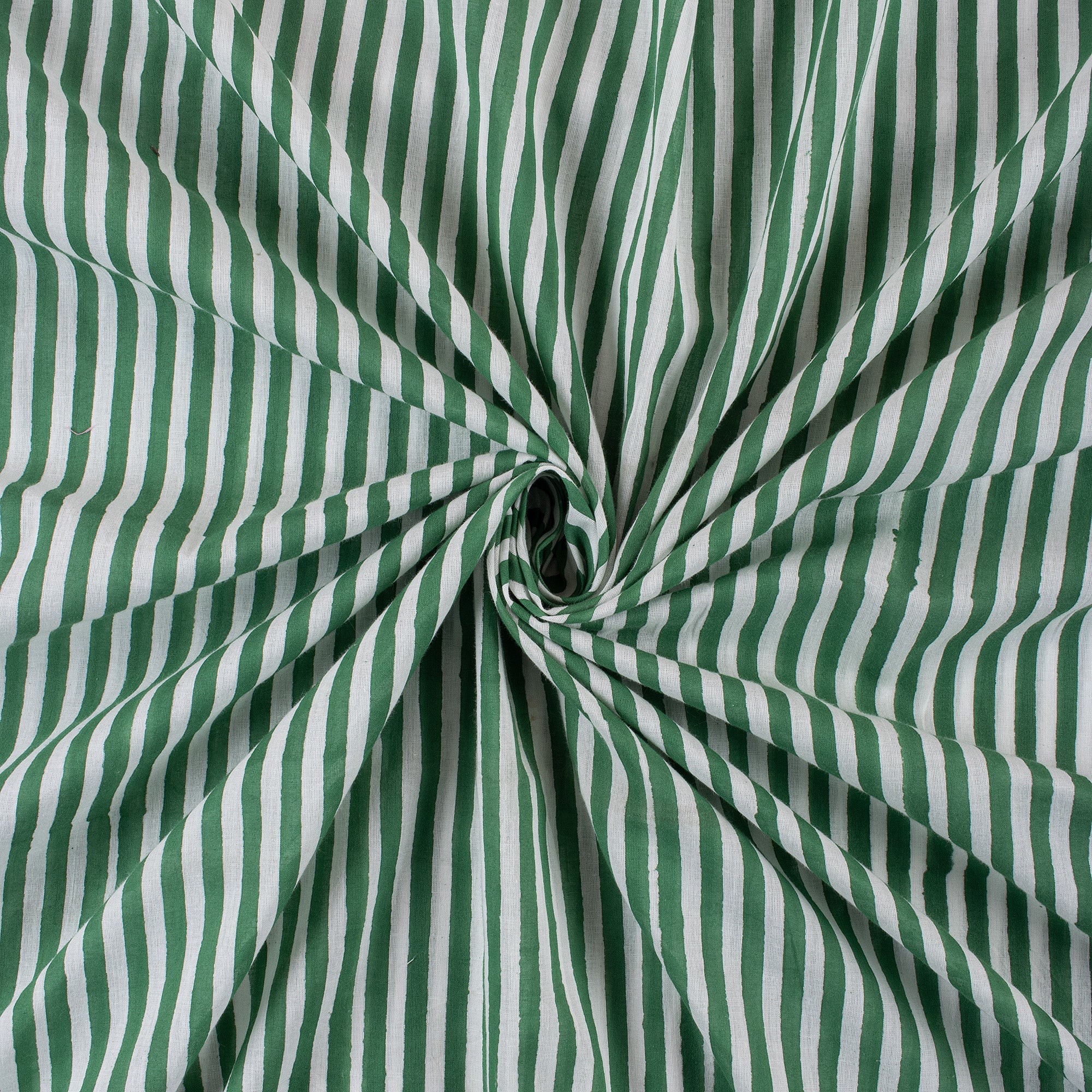 Green Striped Hand Block Print Cotton Cloth Fabric