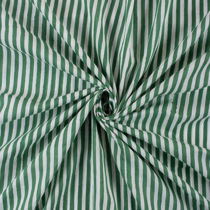 Green Striped Hand Block Print Cotton Cloth Fabric