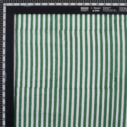 Green Striped Hand Block Print Cotton Cloth Fabric