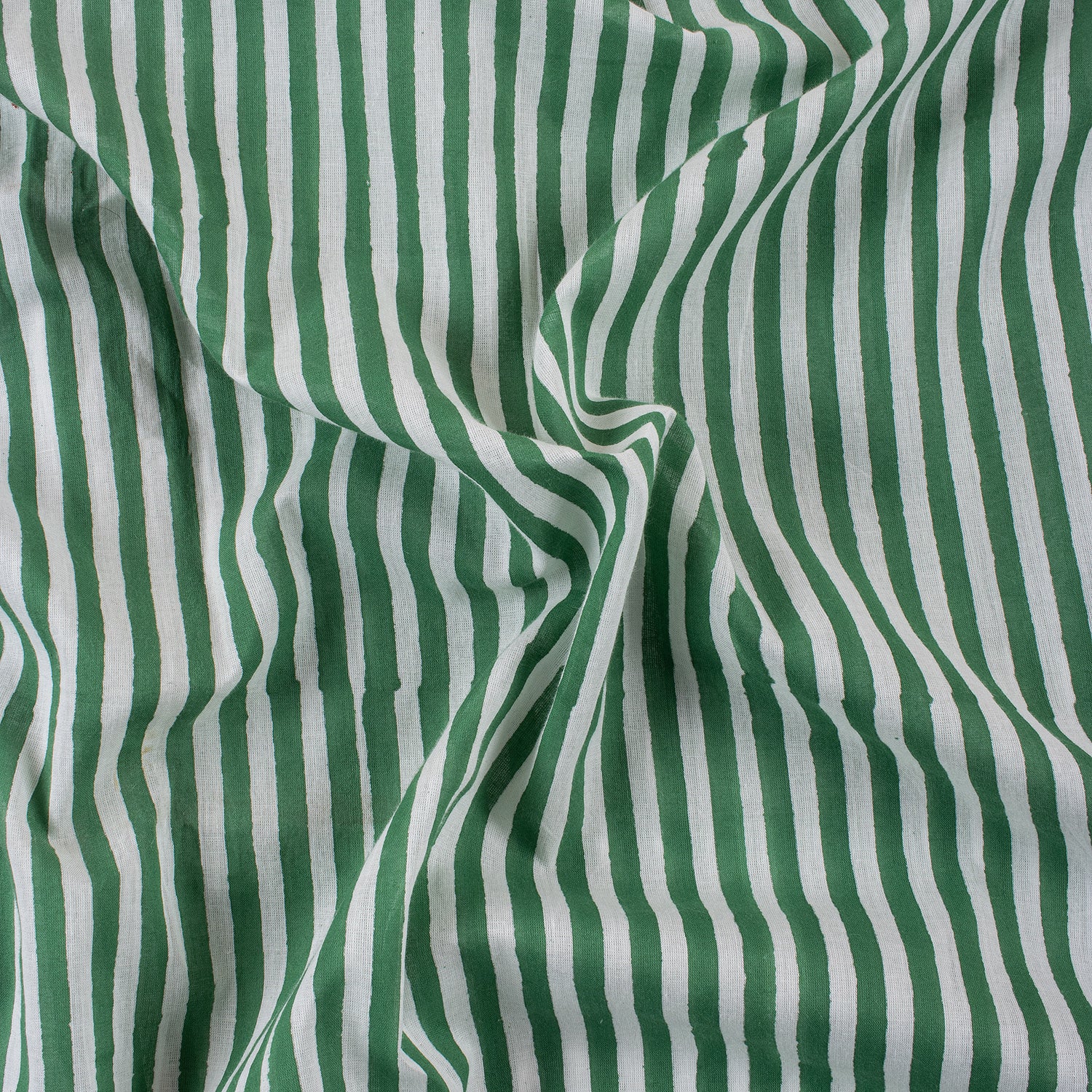 Green Striped Hand Block Print Cotton Cloth Fabric