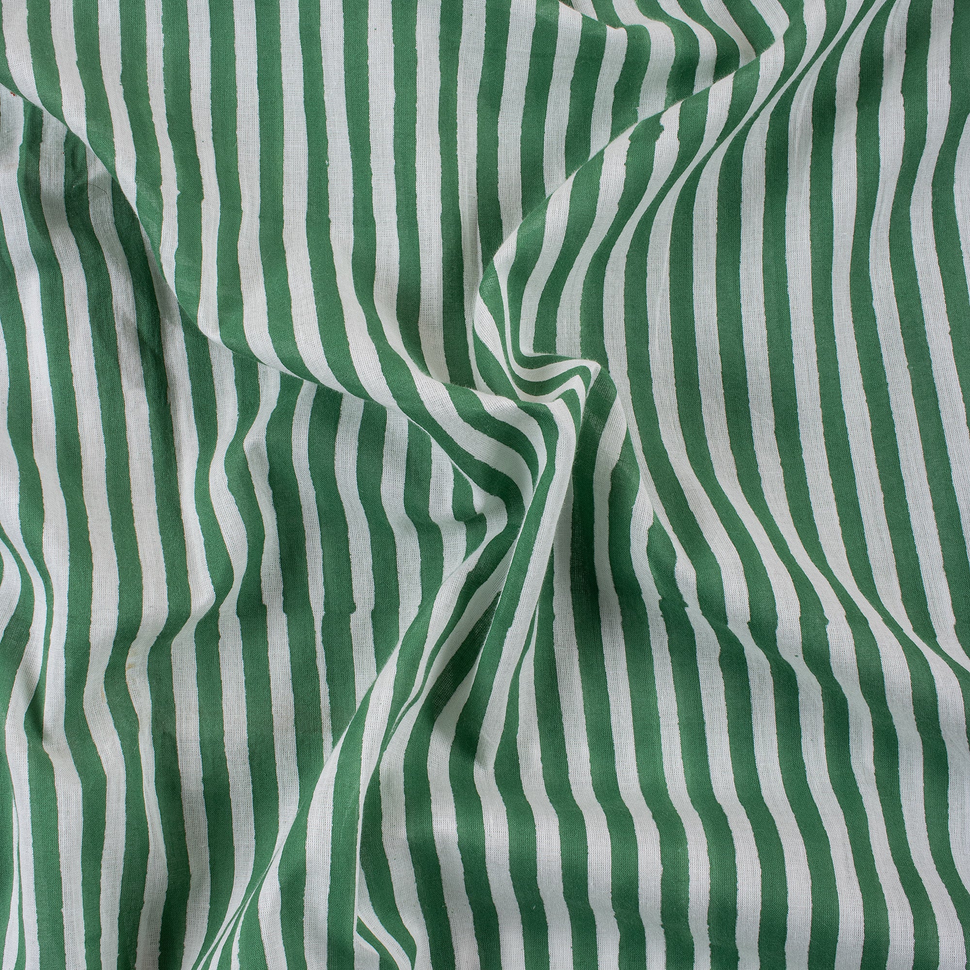 Green Striped Hand Block Print Cotton Cloth Fabric