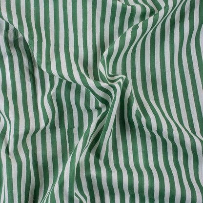 Green Striped Hand Block Print Cotton Cloth Fabric
