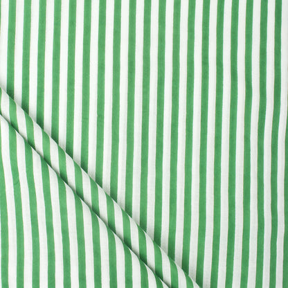 Green Striped Hand Block Print Cotton Fabric