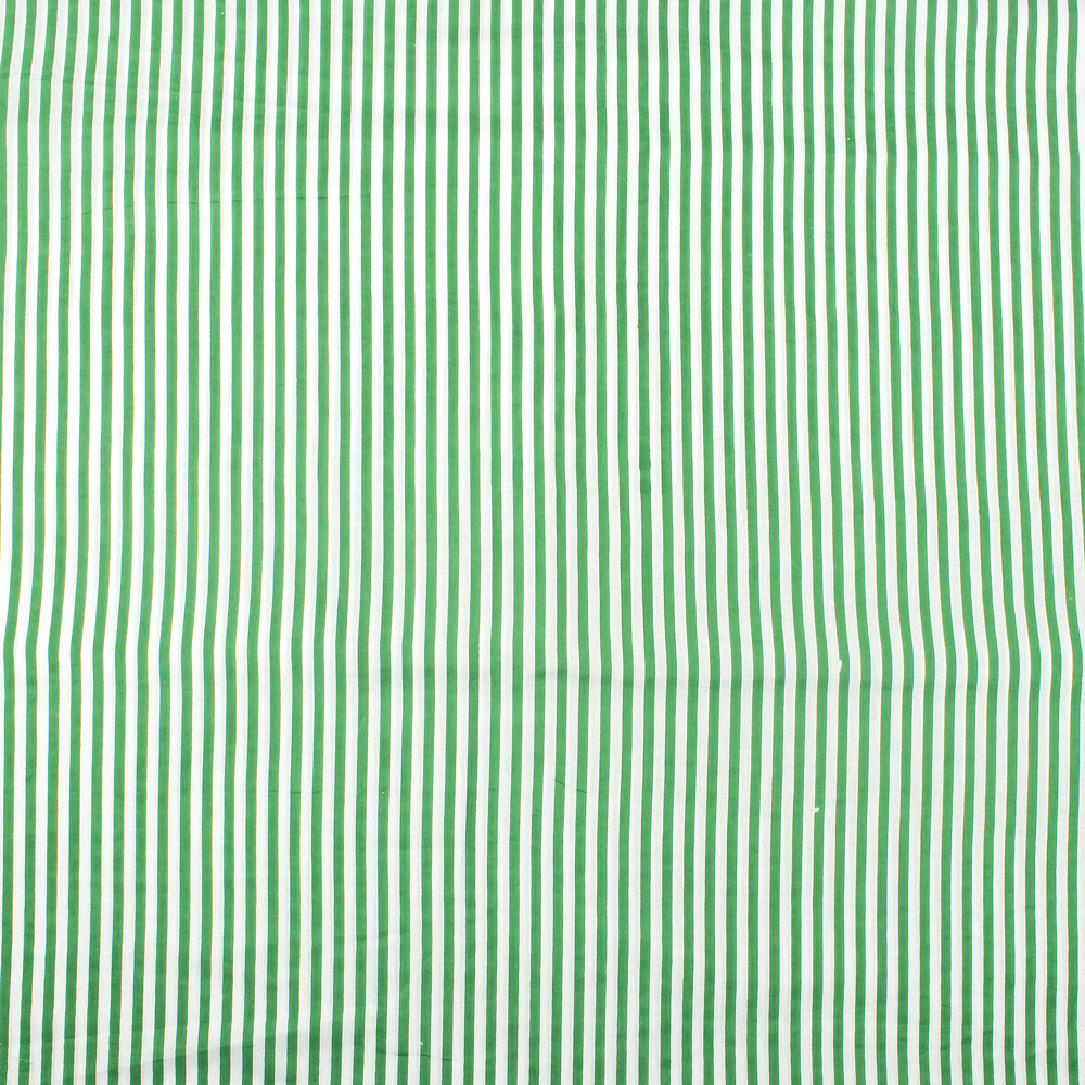 Green Striped Hand Block Print Cotton Fabric