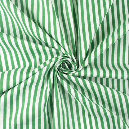 Green Striped Hand Block Print Cotton Fabric