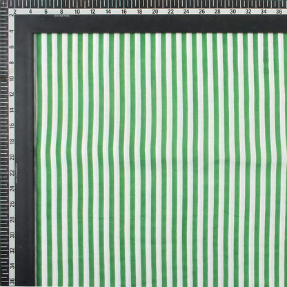 Green Striped Hand Block Print Cotton Fabric