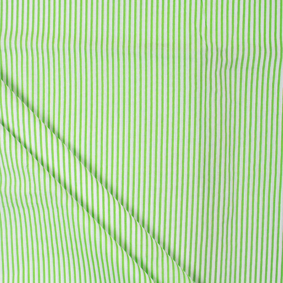 Green Striped Hand Block Printed Cotton Dress Fabric