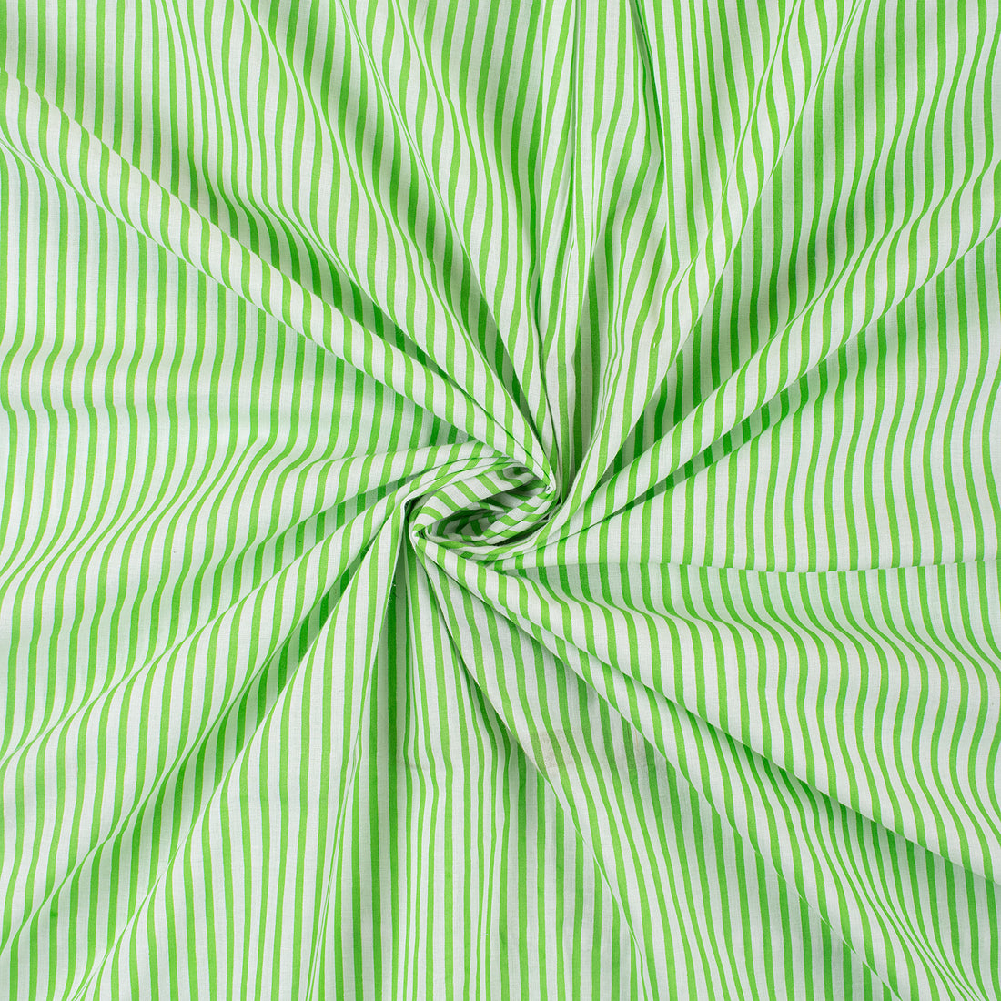 Green Striped Hand Block Printed Cotton Dress Fabric