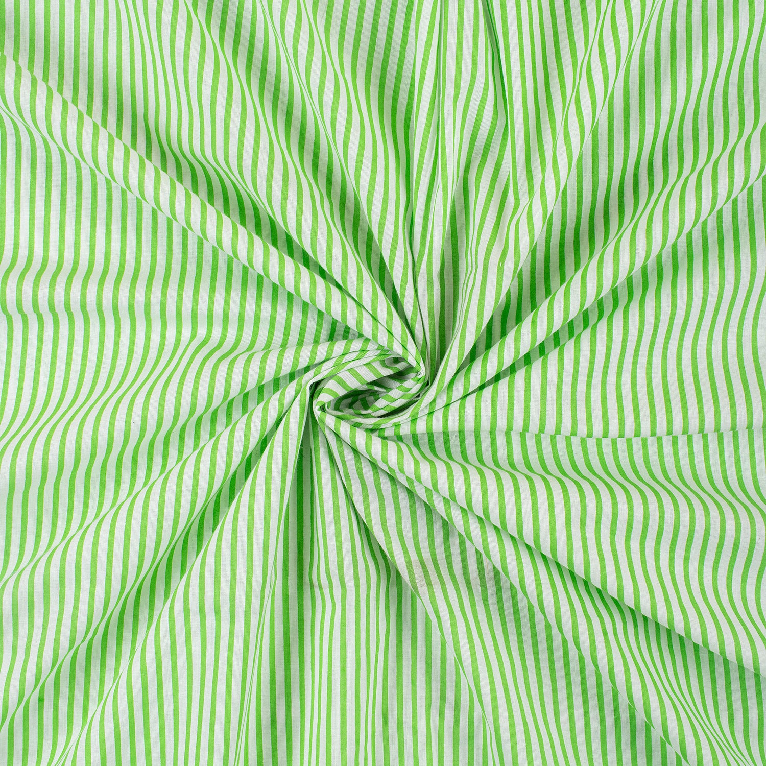 Green Striped Hand Block Printed Cotton Dress Fabric