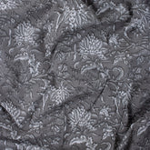 Grey Floral Indian Block Printed Fabric