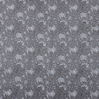 Grey Floral Indian Block Printed Fabric