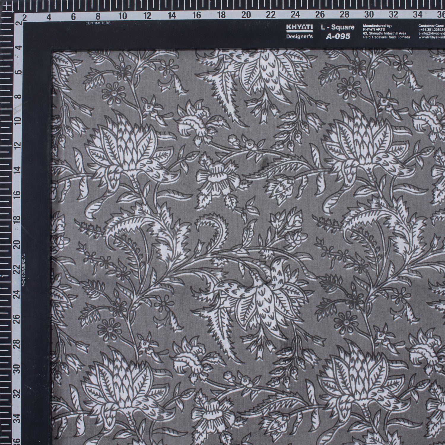 Grey Floral Indian Block Printed Fabric