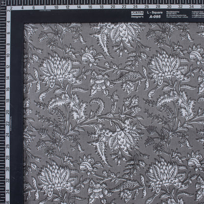 Grey Floral Indian Block Printed Fabric