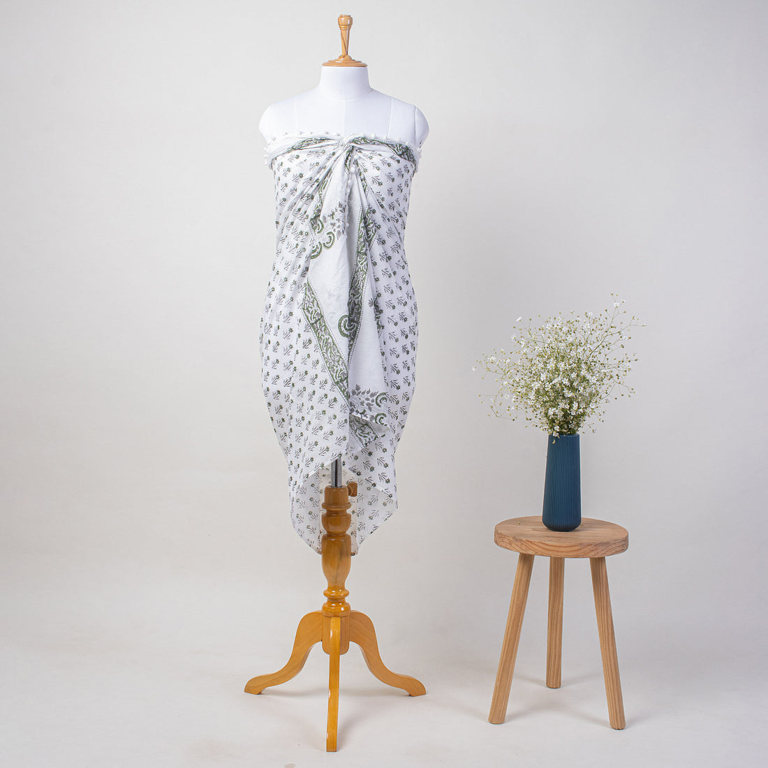 Grey Floral Printed Cotton Beach Sarong Wrap For Women