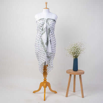 Grey Floral Printed Cotton Beach Sarong Wrap For Women