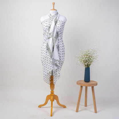 Grey Floral Printed Cotton Beach Sarong Wrap For Women
