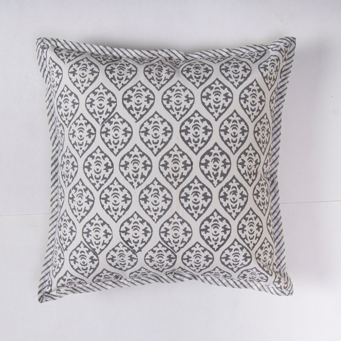 Grey Leaf Hand Block Printed Cotton Cushio Cover