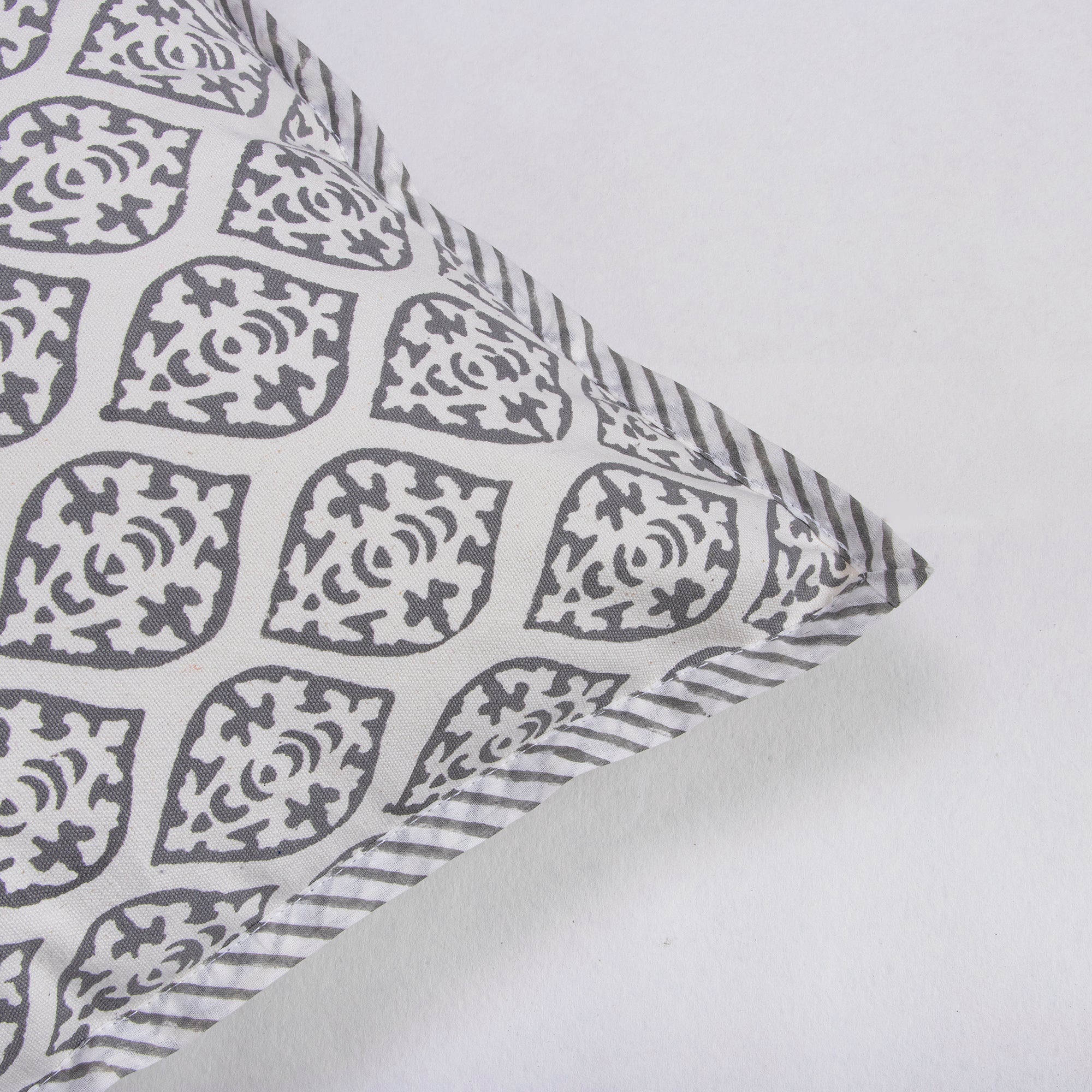 Grey Leaf Hand Block Printed Cotton Cushio Cover