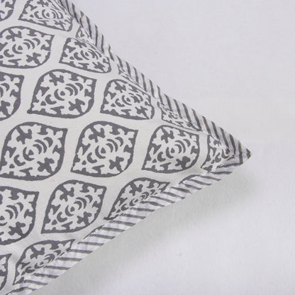 Grey Leaf Hand Block Printed Cotton Cushio Cover