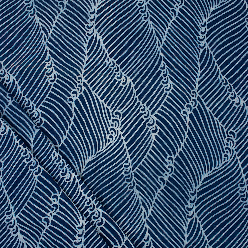 Hand Block Abstract Printed Indigo Blue Fabric