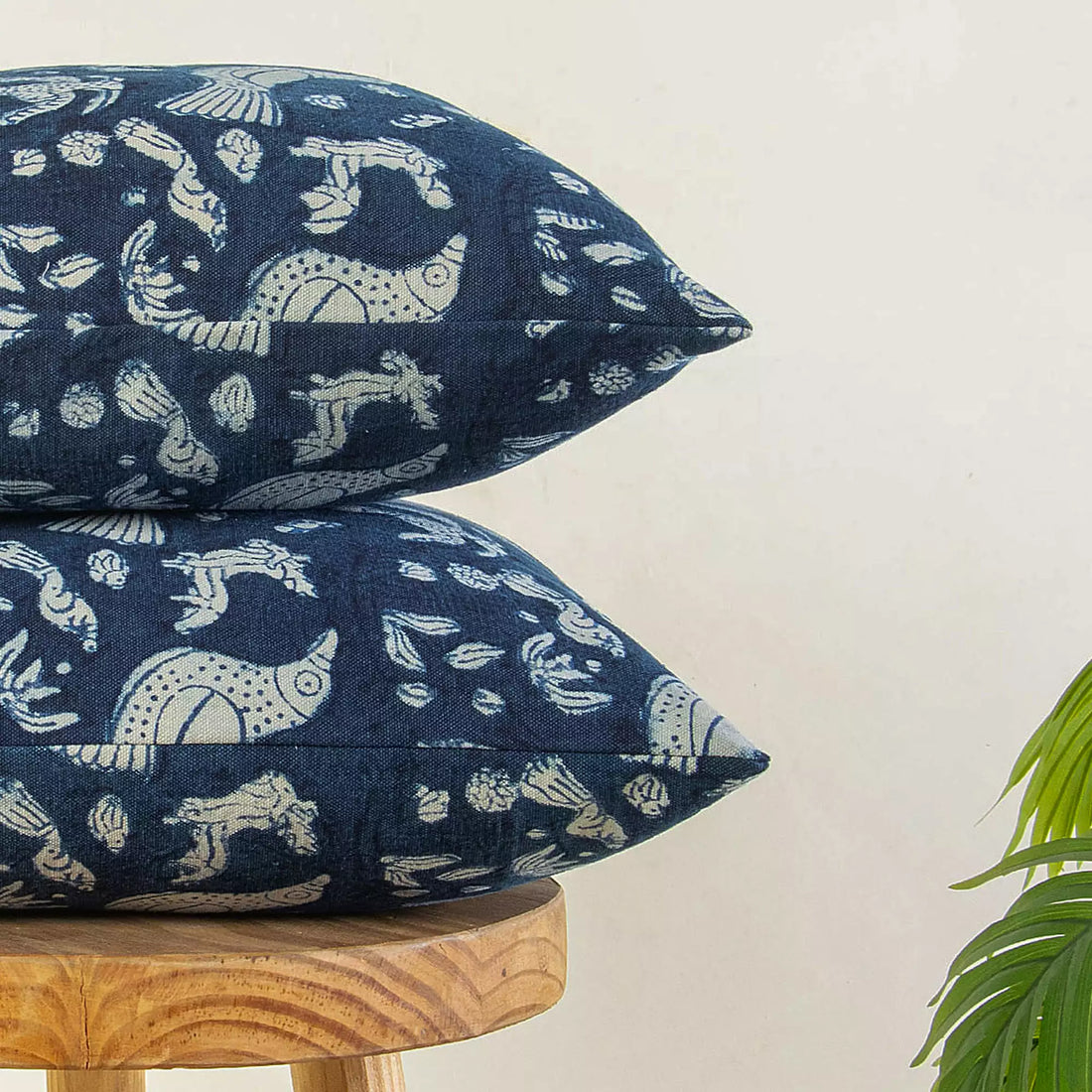 Hand Block Bird Printed Cotton Canvas Cushion Covers