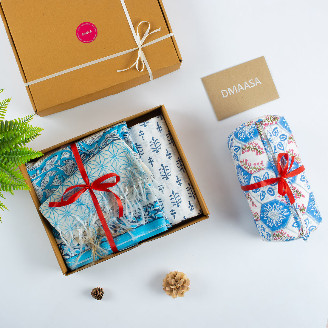 Hand Block Cotton Unstitched Suit Set &amp; Toiletry Bag Gift Set