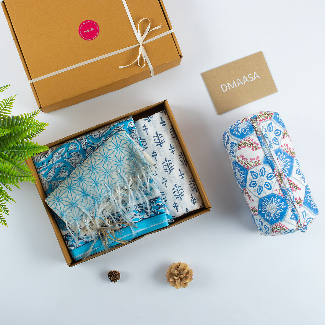 Hand Block Cotton Unstitched Suit Set &amp; Toiletry Bag Gift Set