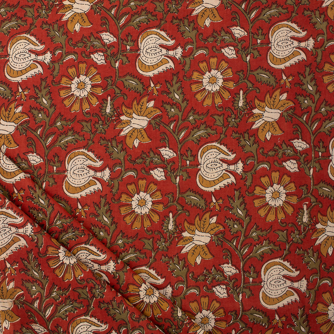 Hand Block Floral Bagru Printed Fabric Dress Material