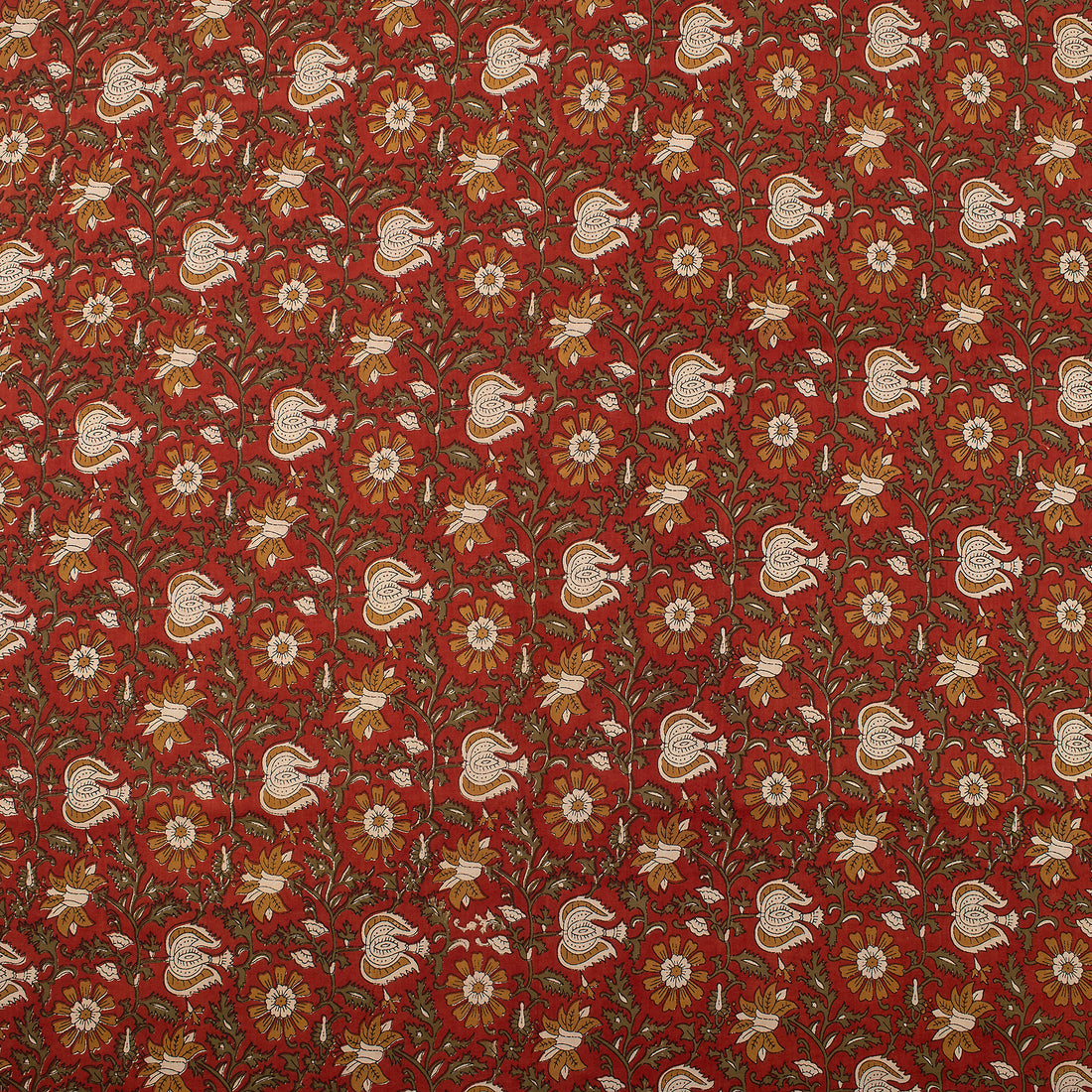 Hand Block Floral Bagru Printed Fabric Dress Material