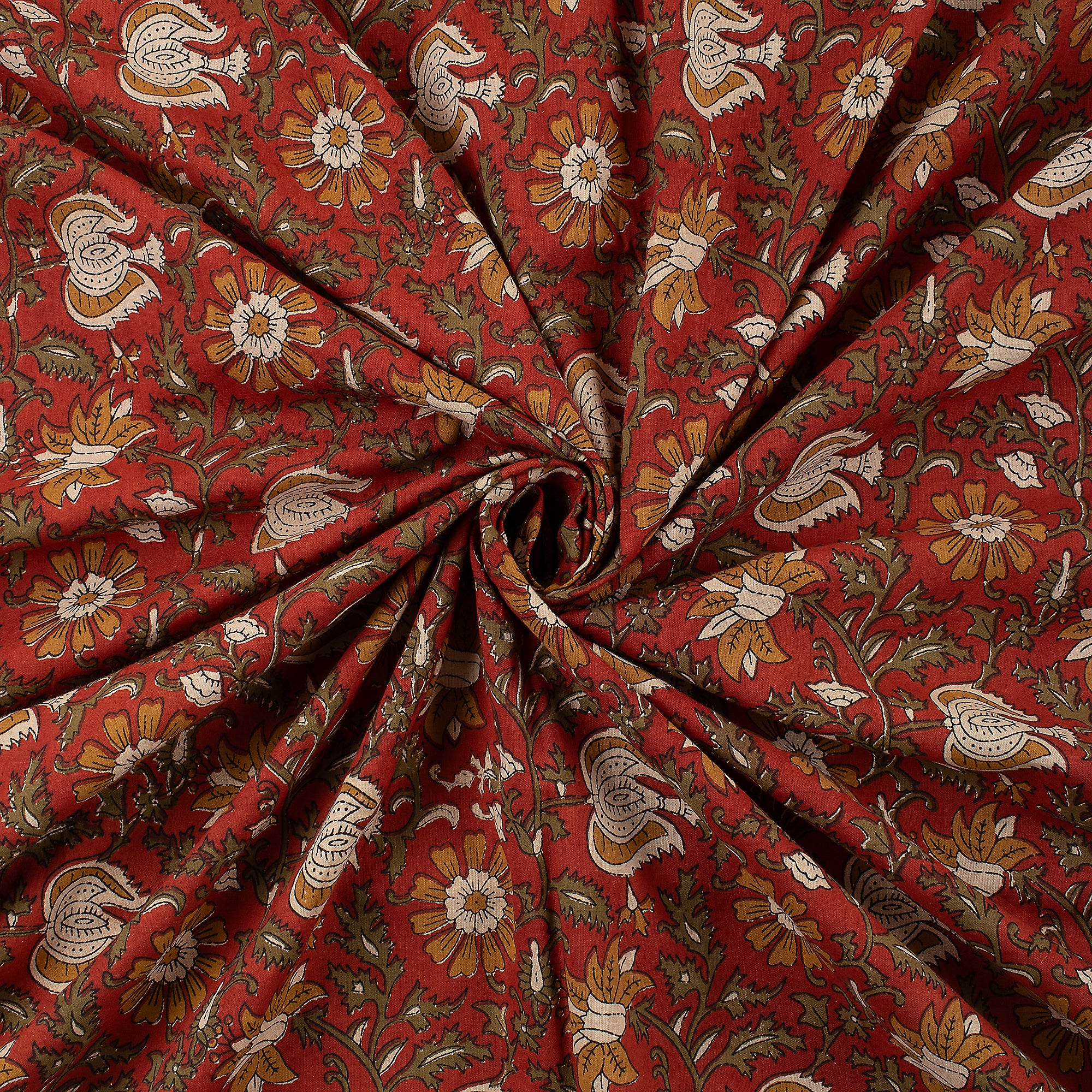 Hand Block Floral Bagru Printed Fabric Dress Material