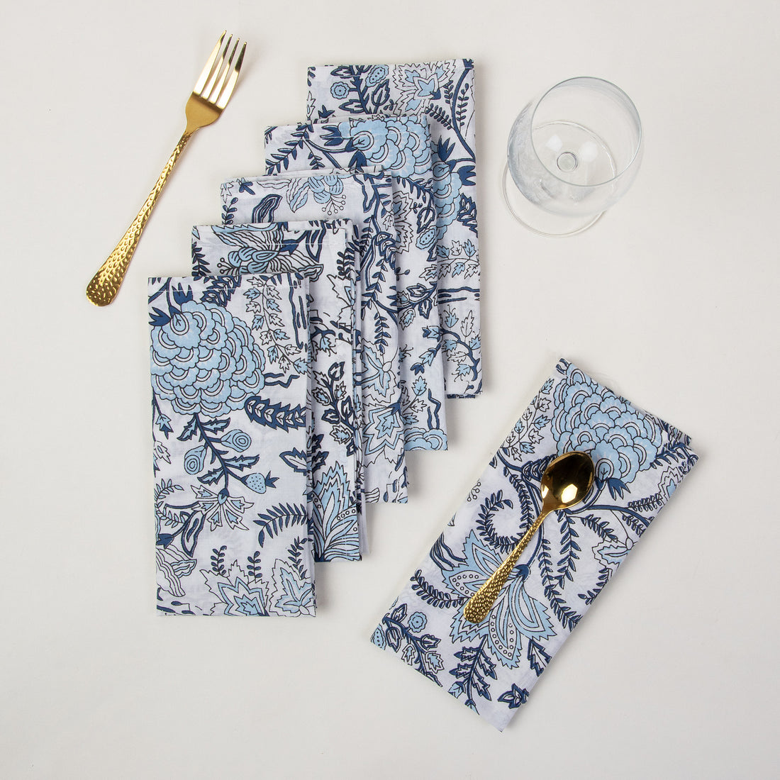 Hand Block Floral Printed Cotton Table Napkin Cloth
