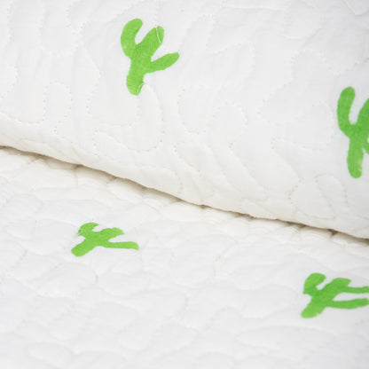 Hand Block Green Printed Cactus Machine Cotton Quilt