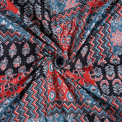 Hand Block Patchwork Print Indian Kantha Fabric