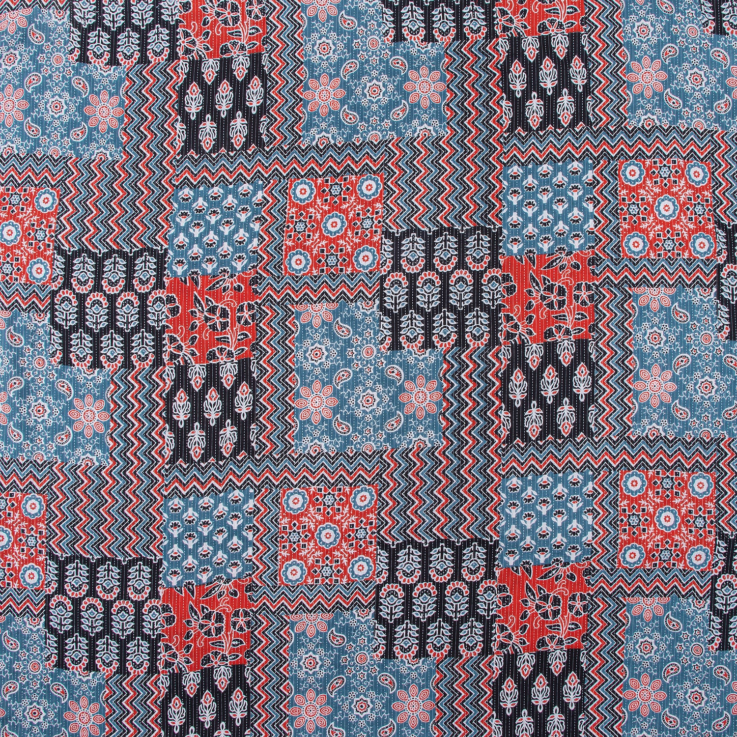 Hand Block Patchwork Print Indian Kantha Fabric