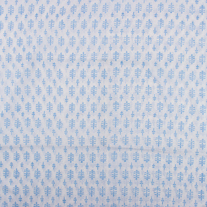 Hand Block Print Blue Booti Fabric By The Yard