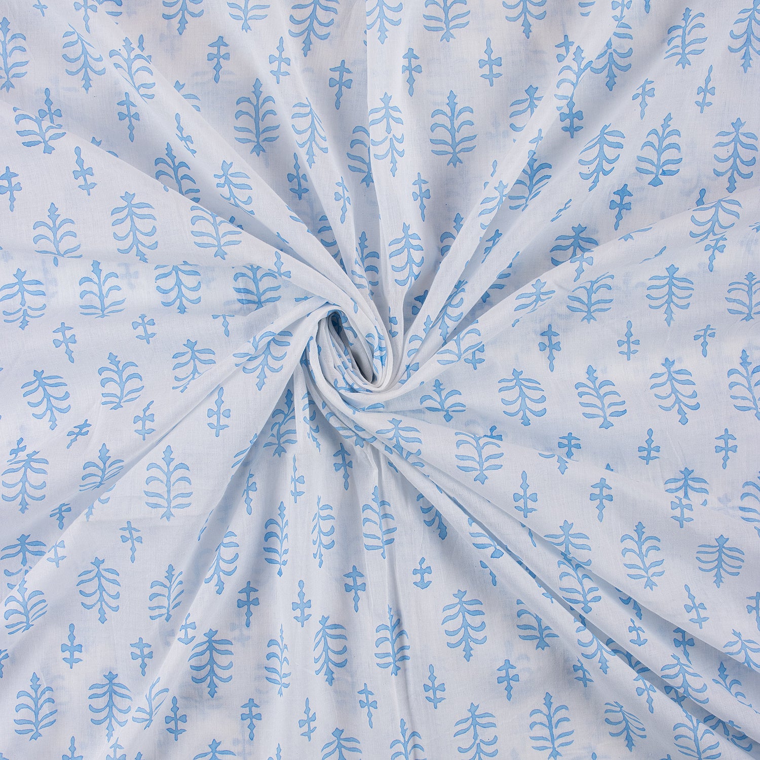 Hand Block Print Blue Booti Fabric By The Yard
