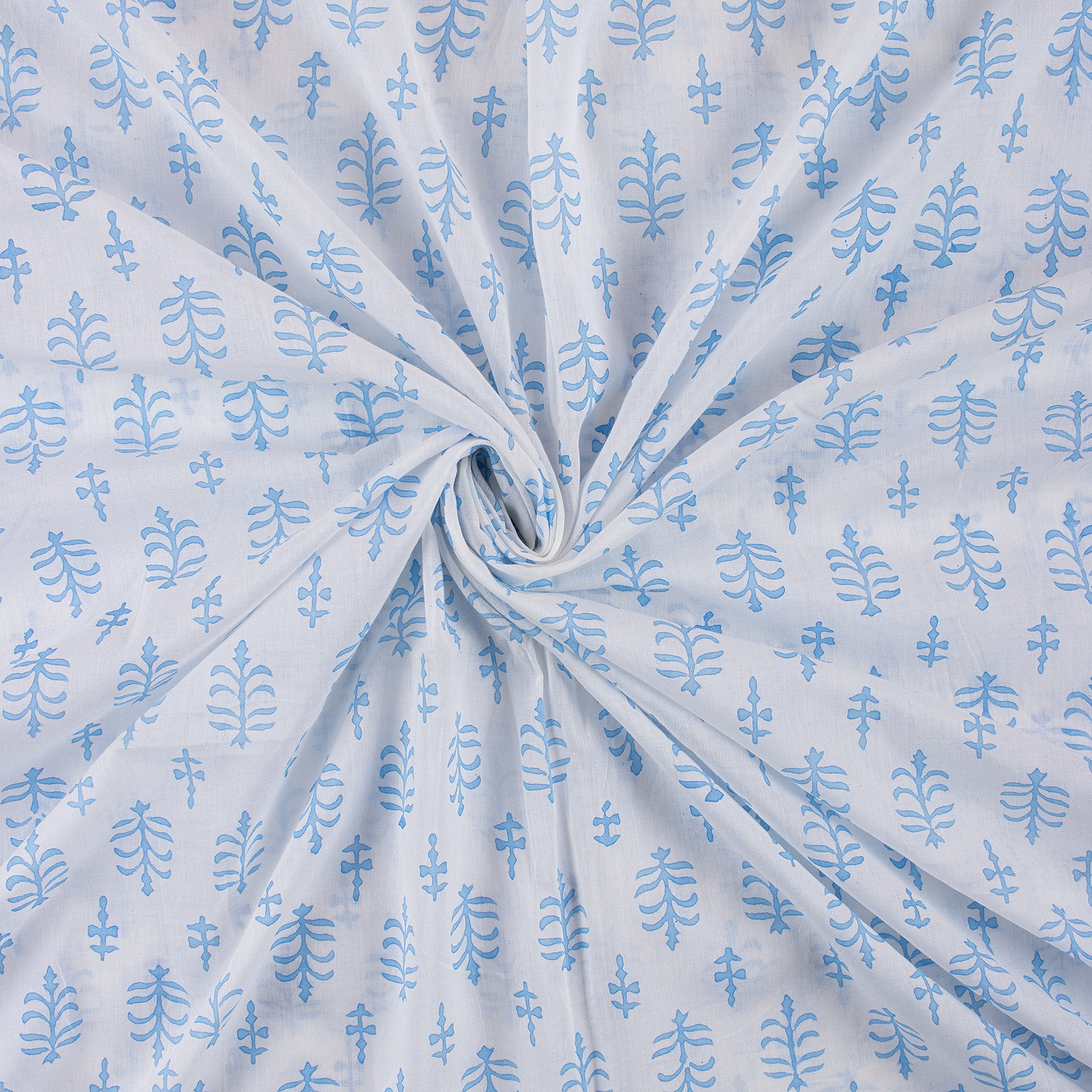 Hand Block Print Blue Booti Fabric By The Yard