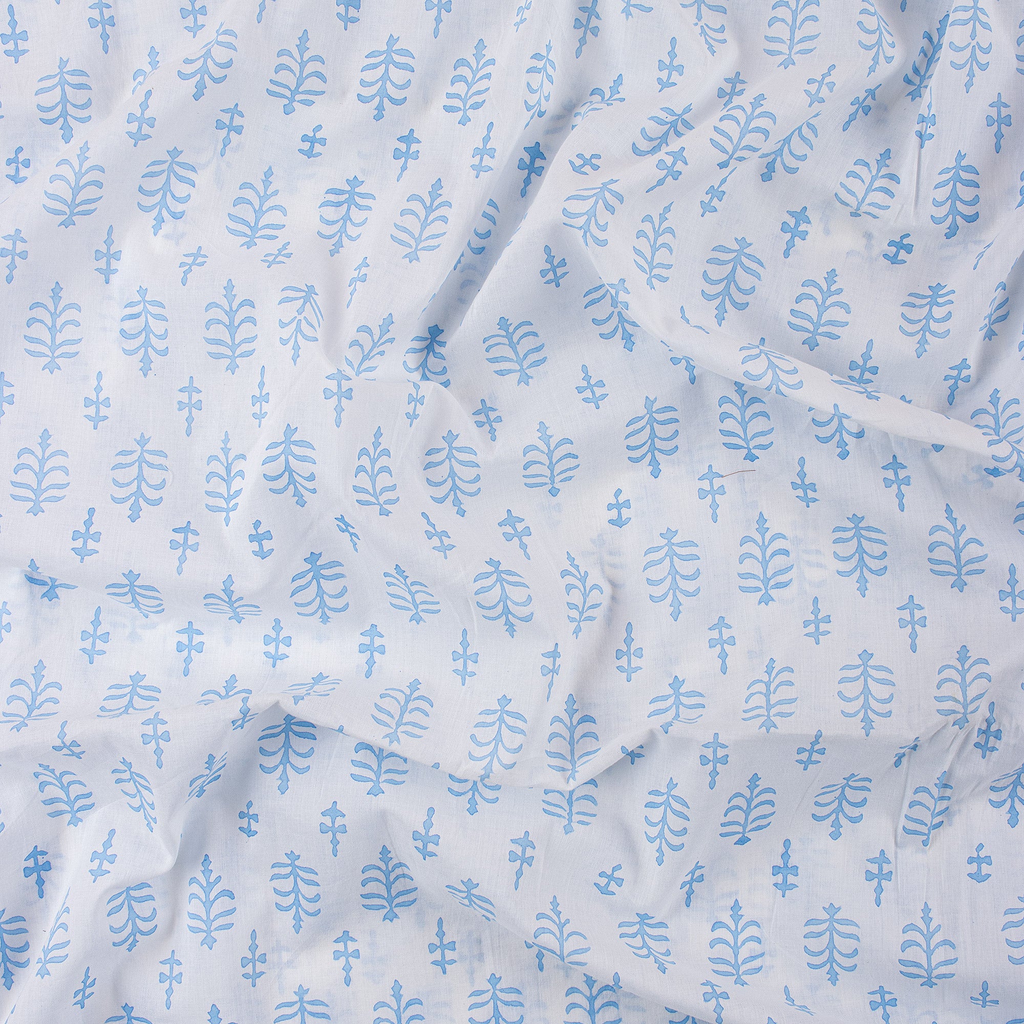 Hand Block Print Blue Booti Fabric By The Yard