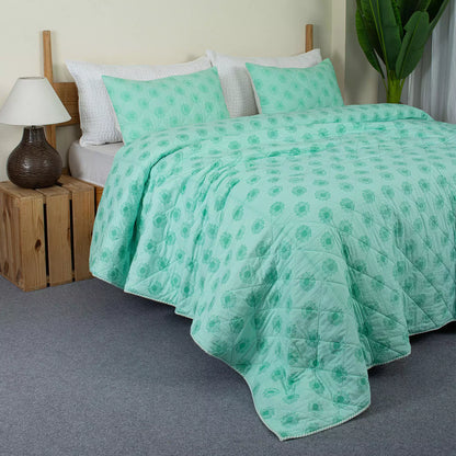 Hand Block Print Cotton Floral Pink Booti Machine Quilt