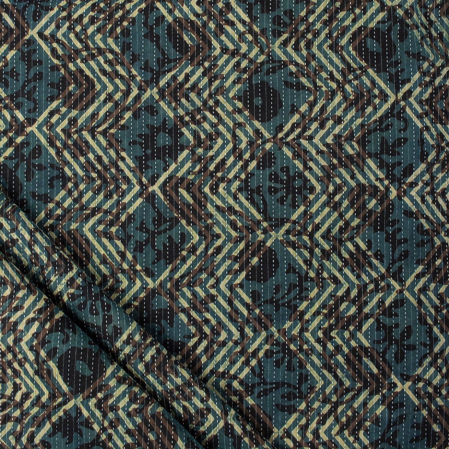 Hand Block Print Organic Cotton Dabu Kantha Fabric