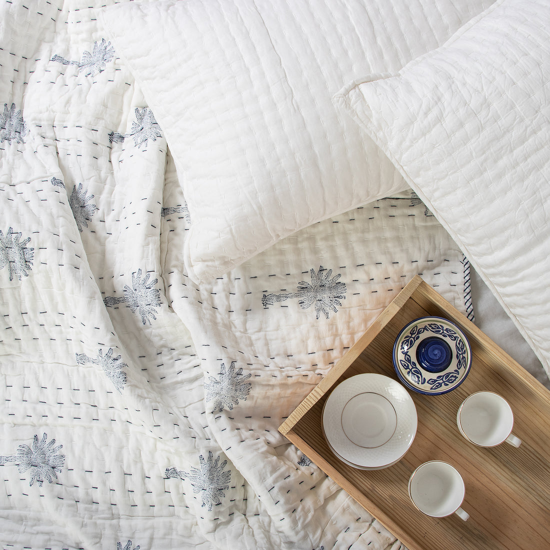 Hand Block Print Reversible Kantha Quilt Blanket