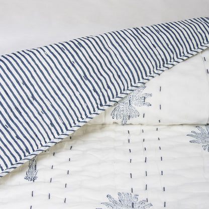 Hand Block Print Reversible Kantha Quilt Blanket