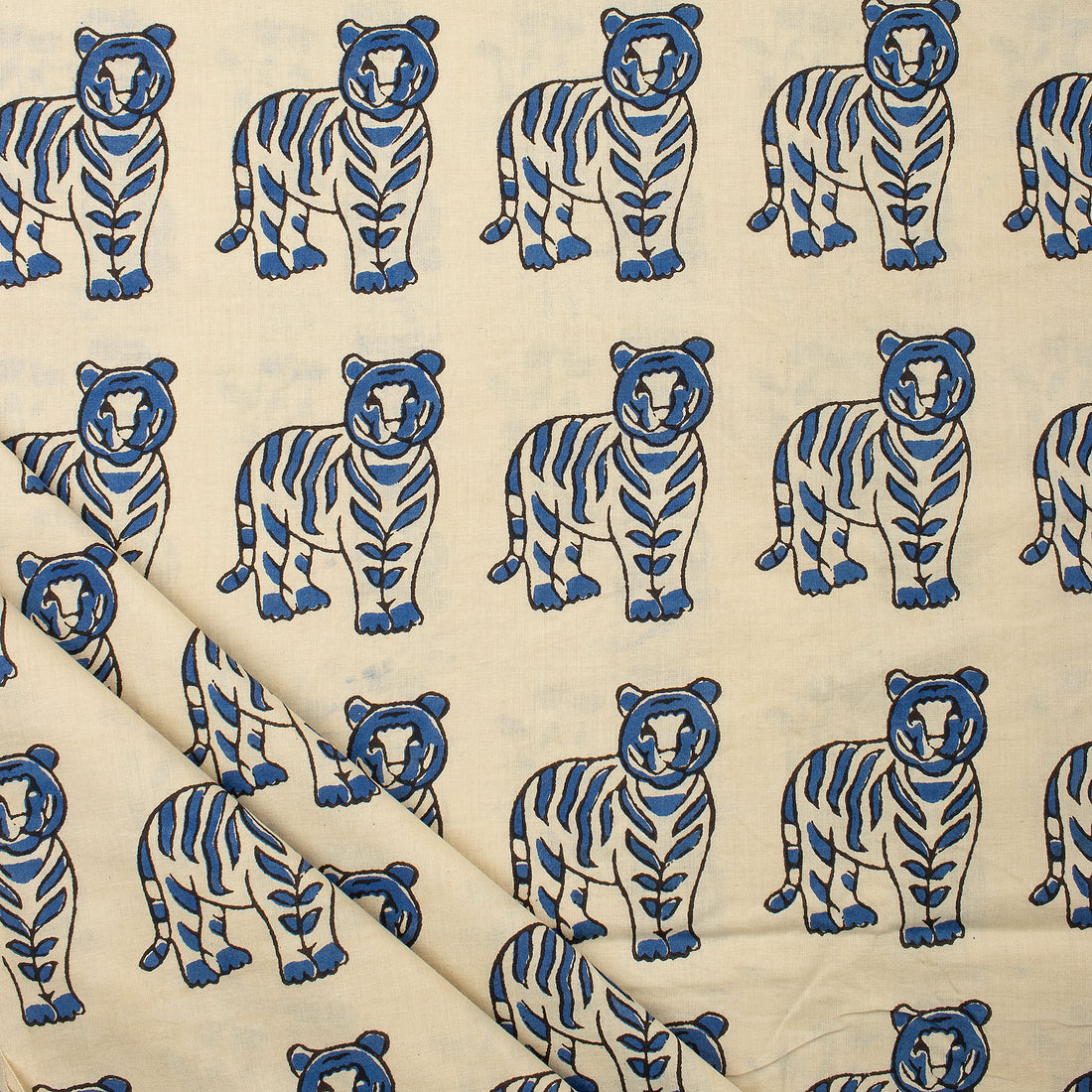 Hand Block Printed Animal Cotton Bagru Fabric For Dress
